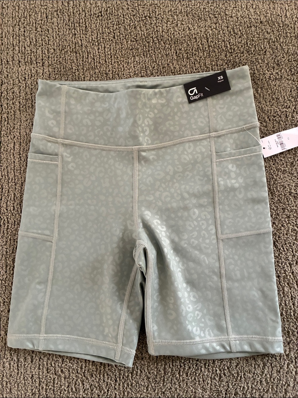GAP Sage Green High-Rise Bike Shorts with Subtle Leopard Texture